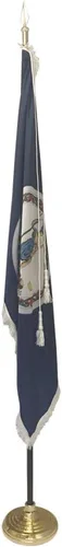 Vista 5 de Bandera de Virginia para interiores de 3 x 5 pies con dobladillo de poste y flecos ornamentales dorados