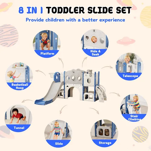 Vista 2 de GITAWUSA Juego de tobogán para niños pequeños 8 en 1, juego de juego para interiores y exteriores para niños de 1, 2 y 3 años, tobogán para escalar