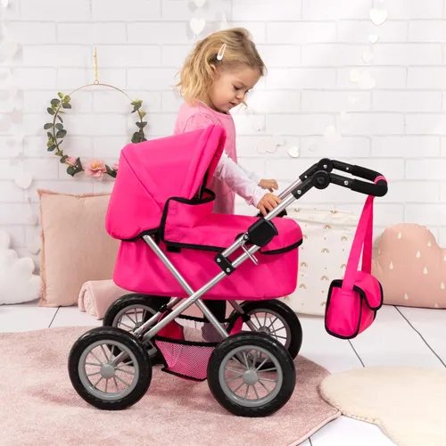 Vista 3 de Bayer: Cochecito de moda - rosa intenso - Incluye bolsa de hombro, se adapta a muñecas de hasta 18 pulgadas, mango ajustable, juego de simulación
