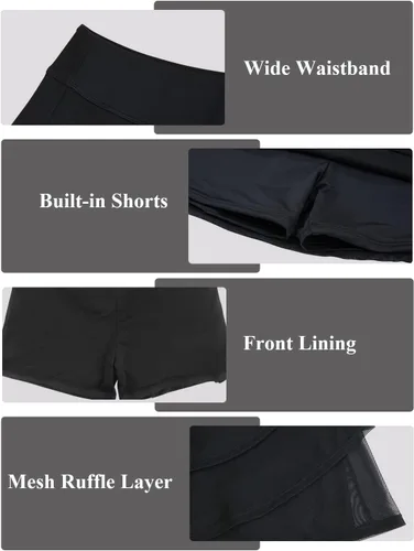Vista 4 de Holipick Falda de natación para mujer, falda de cintura alta, traje de baño con control de abdomen, pantalones cortos integrados para niño