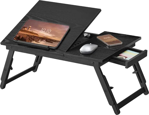 Vista 12 de SONGMICS ULLD110B01 - Mesa de escritorio para laptop, bandeja para cama o sofá, desayuno, parte superior inclinable ajustable, para diestros
