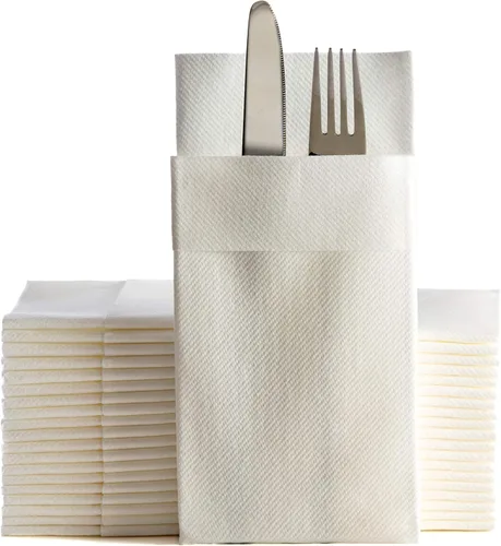 Vista 22 de Servilletas de papel desechables azul bebé con bolsillo incorporado para cubiertos, servilletas de tacto de lino absorbentes para cocina, baño