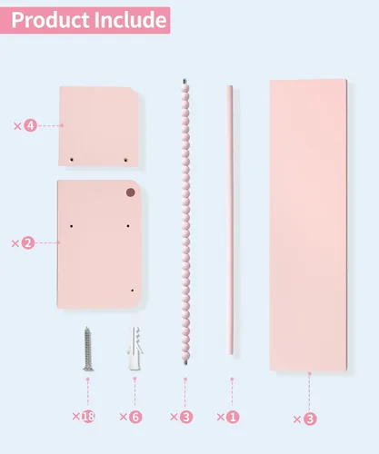 Vista 8 de Maxpeuvon Estantes para libros de guardería, juego de 3 estantes para niños, organizador de pared de madera natural con toallero, decoración Rosa