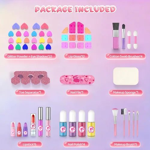Vista 2 de PERRYHOME Kit de maquillaje para niños para niña, juego de cosméticos reales lavables de 59 piezas, juego de maquillaje para niños no tóxicos, kit
