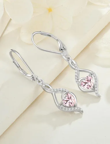 Vista 5 de Aretes colgantes de plata de ley con diseño de corazón y infinito para mujer