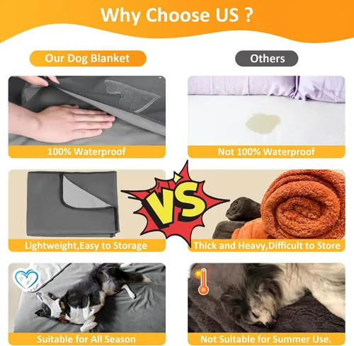 Vista 6 de Catalonia Manta impermeable para cama, protector reversible de vellón para sofá, muebles, mantas para perros a prueba de fugas, color gris Gris/Gris