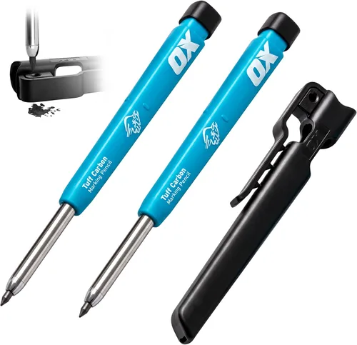 Vista 9 de OX Tools Pro Tuff - Lápiz de marcado de carbono con soporte, sacapuntas y clip para cinturón, lápiz mecánico resistente ideal para carpinteros