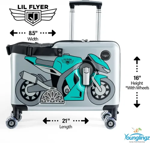 Vista 7 de Younglingz LIL FLYER GO 21" - Maleta de mano para niños, Motocicleta verde V2