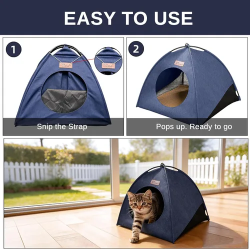 Vista 7 de Tienda de campaña piramidal desplegable para gatos y gatos pequeños de hasta 6.6 libras, resistente al agua, transpirable, plegable, con cojín