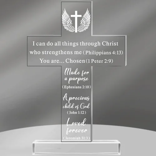 Vista 22 de Regalos Cristianos de Acrílico Chunful para Mujer y Hombre Cruz de Jesús Religiosa y Decorativa con Versículos de la Biblia y Oraciones Cruz