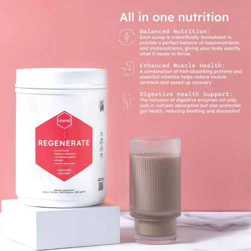 Vista 3 de MEND Regenerate, recuperación después del entrenamiento, apoyo inmunológico y suplemento nutricional deportivo para hombres y mujeres, natural, sin