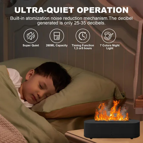 Vista 4 de Humidificador de llama de fuego colorido: Difusores de aerosol de aceite esencial de aroma de 8.8 fl oz, humidificador ultrasónico de volcán