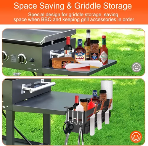 Vista 3 de Organizador de parrilla para parrilla Blackstone de 28/36 pulgadas, soporte para accesorios de barbacoa con tira magnética y soporte para toallas