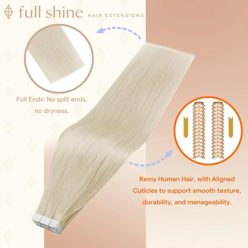 Vista 2 de Full Shine - Extensiones adhesivas de cabello humano, rubio platino #1000 Rubio Platino