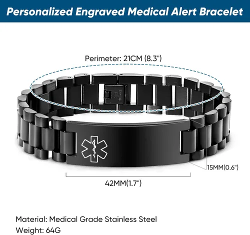 Vista 5 de Gamtic Pulsera personalizada de alerta médica personalizable, pulsera de identificación de emergencia, estilo pulsera, pulseras de alerta grabadas