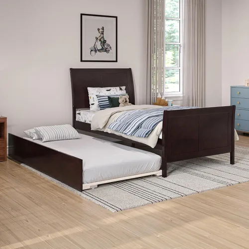 Vista 14 de AFI, Portland - Cama de plataforma matrimonial con estribo a juego con cama nido individual, color espresso