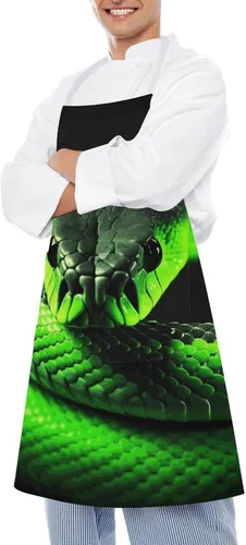 Vista 4 de MUSM Apron for Adults - 27.6 X 31.5 Inch, Heavy-Duty Polyester Aprons with Two Large Pockets, Waterproof 3D Snake Kitchen Apron for Cooking