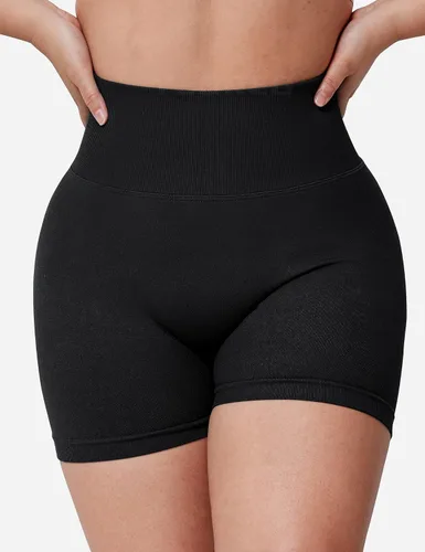 Vista 2 de YEOREO Pantalones cortos profesionales de entrenamiento para mujer, 3.6 pulgadas, pantalones cortos sin costuras, cintura alta, contorno, gimnasio