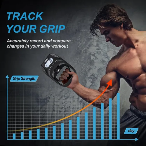 Vista 3 de Handeful Digital Grip Strength Tester, dinamómetro de mano de 397 libras, negro 397 lb Capacity; 0.2 lb Increments; 19 Memory Records; Adjustable