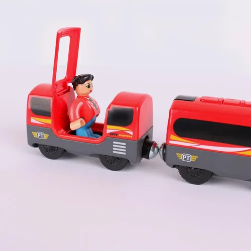 Vista 8 de Tren a pilas para pista de madera, potente locomotora con motor de control remoto, juguete de tren con luz y sonidos, regalo para niños pequeños