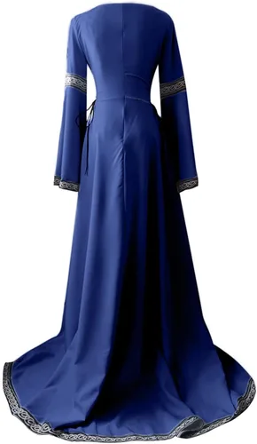 Vista 4 de Qliuoazw Disfraces irlandeses renacentistas para mujer, vestido medieval vikingo, de baile, vintage, para cosplay, pirata, retro, maxi vestido