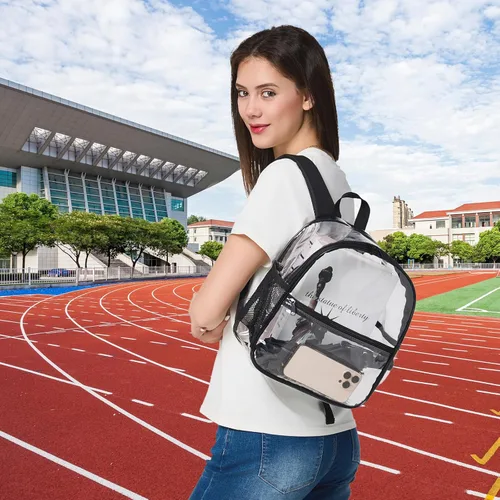 Vista 7 de JOWURY Mochila transparente aprobada para estadios de 12 x 6 x 12, bolsa transparente para eventos de estadio, hecha de plástico PVC impermeable