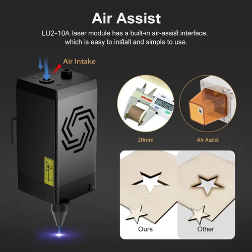 Vista 10 de ORTUR Módulo láser LU2-10A para Laser Master 2 Pro S2, cabezal láser de 10000 mW con boquilla de asistencia para grabadores láser, punto comprimido