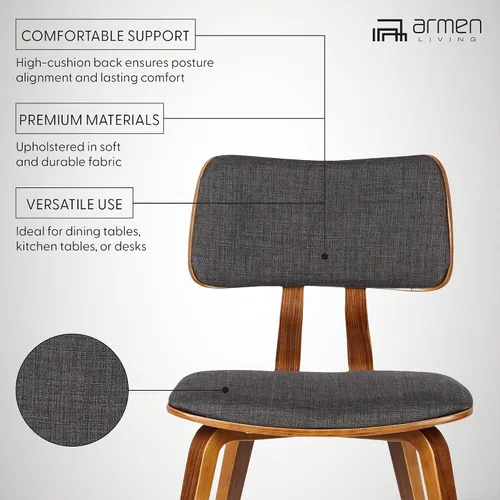 Vista 3 de Armen Living Jaguar Silla de comedor en tela de carbón y acabado de madera de nogal, acabado carbón/nogal, 20 pulgadas de profundidad x 18 pulgadas