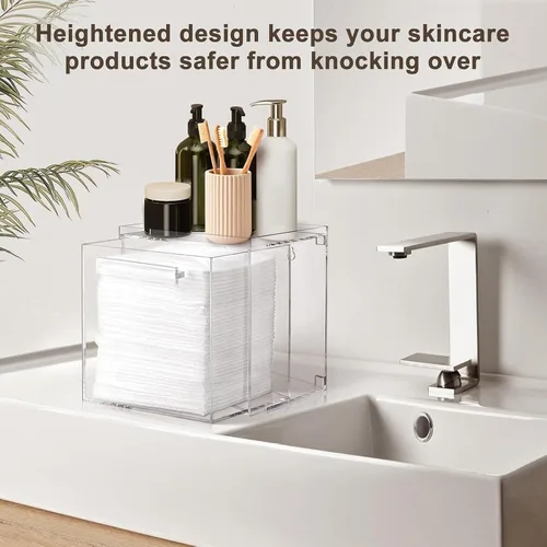 Vista 3 de Pilipane Caja de almacenamiento para toallas faciales, contenedor de acrílico para toallas faciales con cajón para tocador de baño