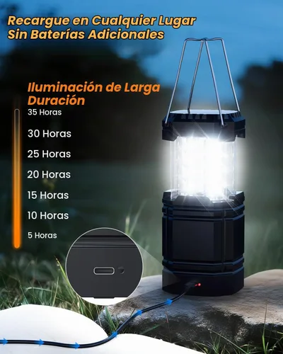 Vista 2 de Linterna solar para camping, paquete de 4, linterna LED recargable