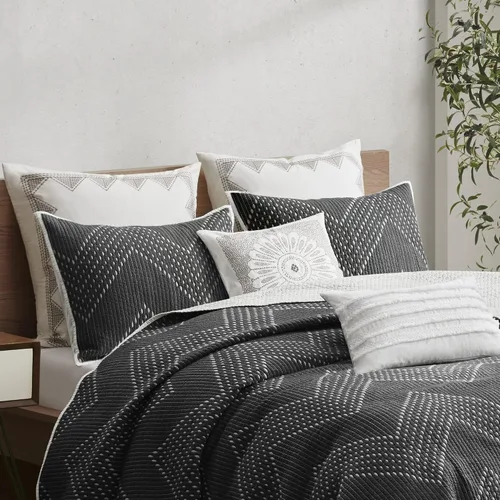 Vista 10 de Ink+Ivy Juego de edredón reversible de algodón – Funda de verano con diseño de cheurón moderno, transpirable, capa de ropa de cama ligera para todas