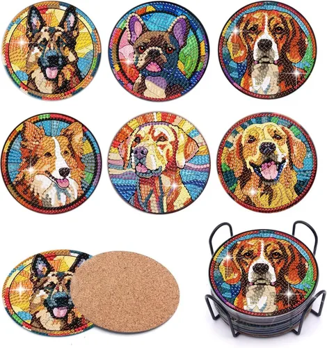 Vista 9 de Puraikcmi Juego de 8 posavasos de pintura de diamante, posavasos de arte de diamantes con soporte, manualidades de bricolaje, kits de arte