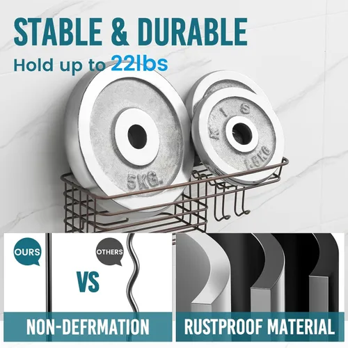 Vista 4 de TAILI Organizador de Ducha con Ventosa con Ganchos y Soporte para Jabón, Organizador de Ducha de Baño Resistente, Sin Perforaciones, Estantes