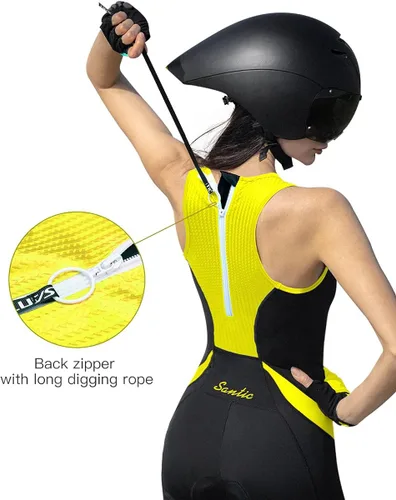Vista 3 de Santic Traje de triatlón para mujer, traje de baño de una pieza sin mangas con cremallera trasera acolchada de secado rápido