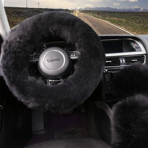 Vista 3 de Yontree - Juego de 3 fundas de volante modernas y acolchadas, para mujeres, jóvenes, señoras u hombres, de lana pura Australia, universales, 15 Negro