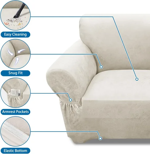 Vista 28 de Fundas para Sillón de 2 Piezas con Cojín en T, Fundas de Aspecto de Cuero para Sofá, Fundas para Sillas, Protector de Muebles Elástico, Funda