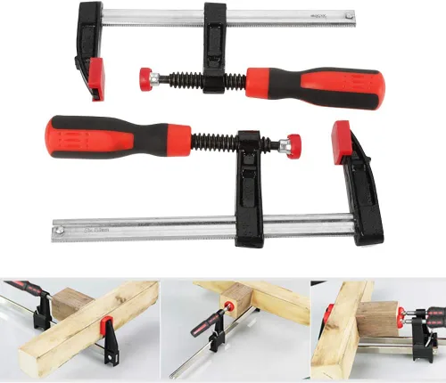 Vista 4 de Abrazaderas F resistentes – Juego de clips de barra de carpintería, kit de herramientas ajustables de bricolaje de 4 piezas, para deslizamiento