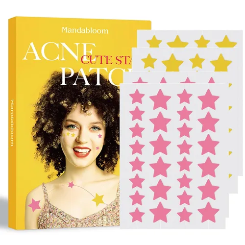 Vista 6 de Parche para acné, 112 parches, parches hidrocoloides para acné con árbol de té y aceite de caléndula, parches de acné en forma de estrella verde