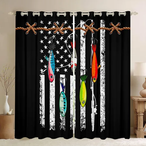 Vista 26 de Cortinas opacas de camuflaje con bandera estadounidense, regalo para niños, cortina de ventana de camuflaje verde con rayas negras, estrellas
