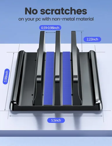 Vista 5 de Vaydeer Soporte vertical para computadora de escritorio, soporte de plástico de doble ranura para laptop con diseño 4 en 1 que ahorra espacio Negro