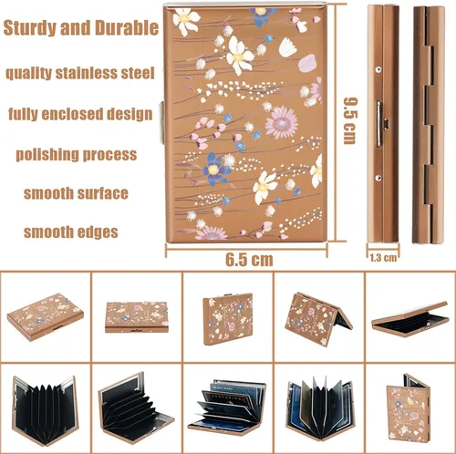 Vista 85 de BONSYL® Soporte para tarjetas de crédito, cartera delgada de metal con bloqueo RFID, con 6 ranuras para tarjetas, para mujeres y hombres.