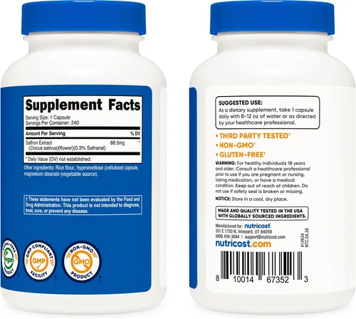 Vista 4 de Nutricost Extracto de azafrán 88.5 mg, 240 cápsulas, sin gluten