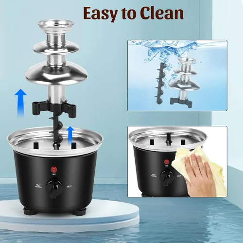 Vista 6 de Máquina de fuente de chocolate - Fuente eléctrica de 3 niveles, mini fuente de fondue de chocolate de acero inoxidable para fiestas, queso