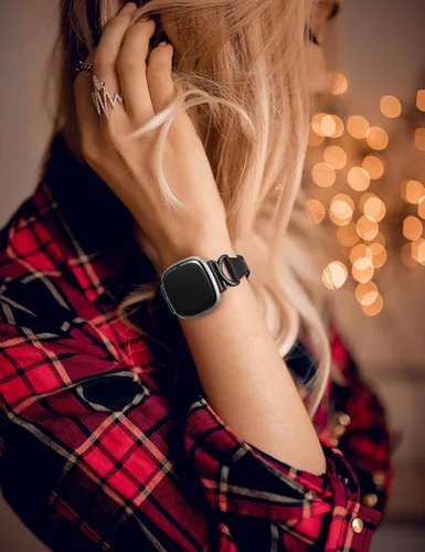 Vista 5 de Correas de cuero compatibles con Fitbit Versa 4/Versa 3/Fitbit Sense 2/Sense Band para mujer, correa de cuero delgada y elegante de diseño de alta