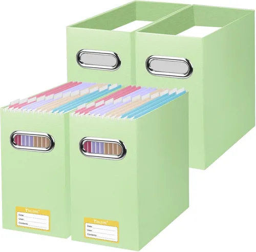Vista 18 de BALEINE Caja organizadora de archivos, organizador de carpetas de archivos de cartón con asa para tamaño carta, caja de archivos plegable portátil