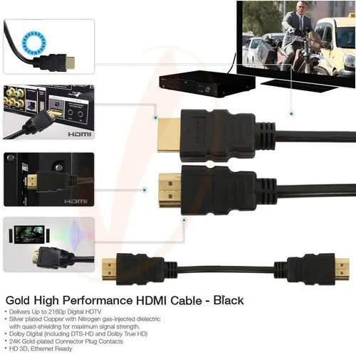 Vista 3 de Cable HDMI trenzado - Listo para HDMI HD - Conectores chapados en oro - Canal de retorno Ethernet/Audio - Video 1080p, 3D para PC TV HDTV NEGRO