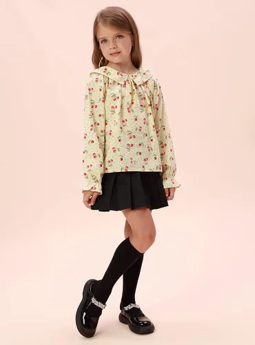 Vista 5 de Belle Poque Blusa de manga larga de las niñas del bebé de Peter Pan cuello Top Cherry Tops de algodón para la primavera otoño