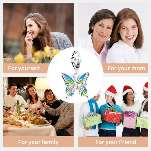 Vista 7 de Tedit Dijes de plata de ley 925 para pulseras y collares, colgante de mariposa de colores, regalos de joyería para mujeres, familiares y amigos