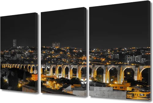 Vista 72 de TUMOVO 3 paneles de paisaje urbano en blanco y negro de Estados Unidos, arte de pared, famoso puente Golden Gate, San Francisco por la noche