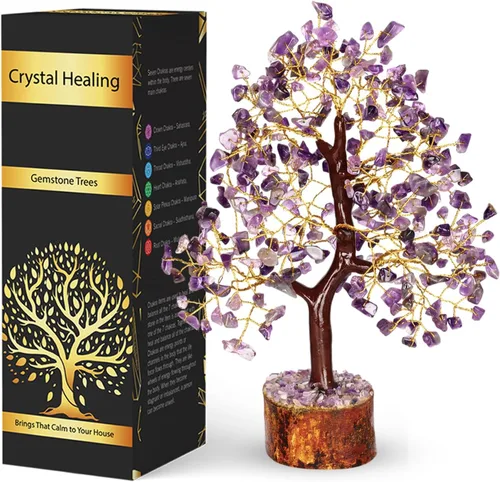 Vista 12 de NARIBABU Árbol de la vida de 7 chakras, árbol de cristal, cristales y piedras preciosas, cristales curativos, regalos de cumpleaños para mujeres